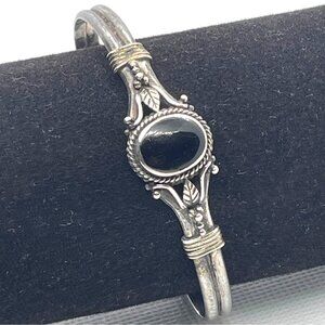 925 Sterling Silver Black Onyx Oval Cabochon Cuff Bracelet Native American VTG